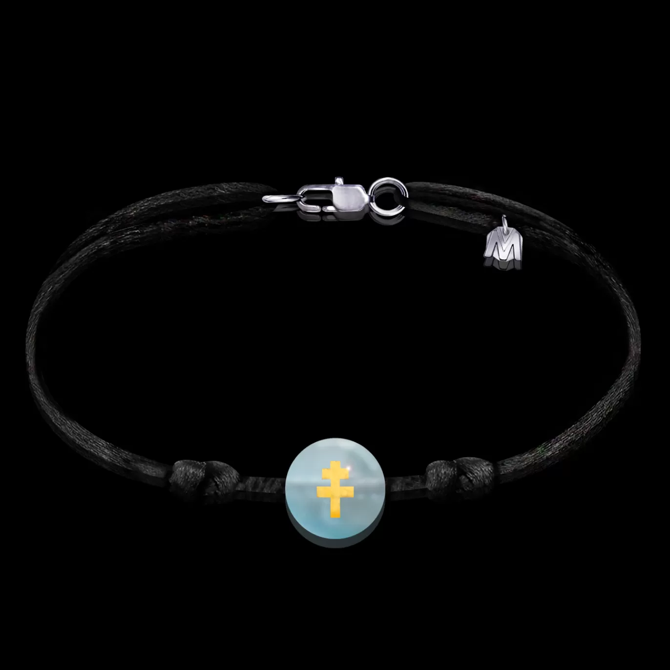Bracelet Croix De Lorraine Aqua Bleu Sur Cordon-Michaël Vessière Discount
