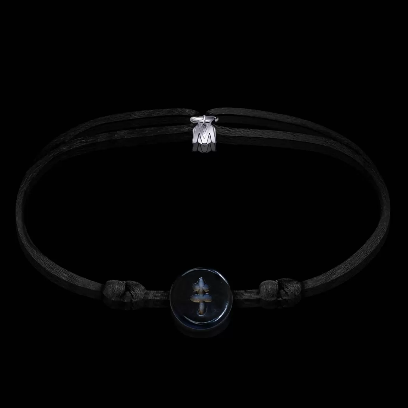 Bracelet Croix De Lorraine Noire Gravee Sur Cordon-Michaël Vessière Cheap
