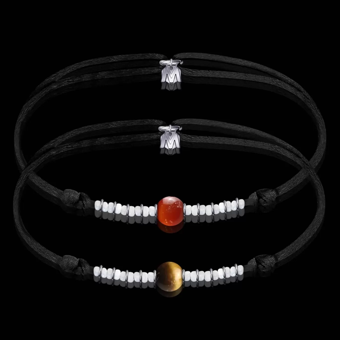 Bracelet Duo Cornaline + Oeil De Tigre Sur Cordon-Michaël Vessière Discount
