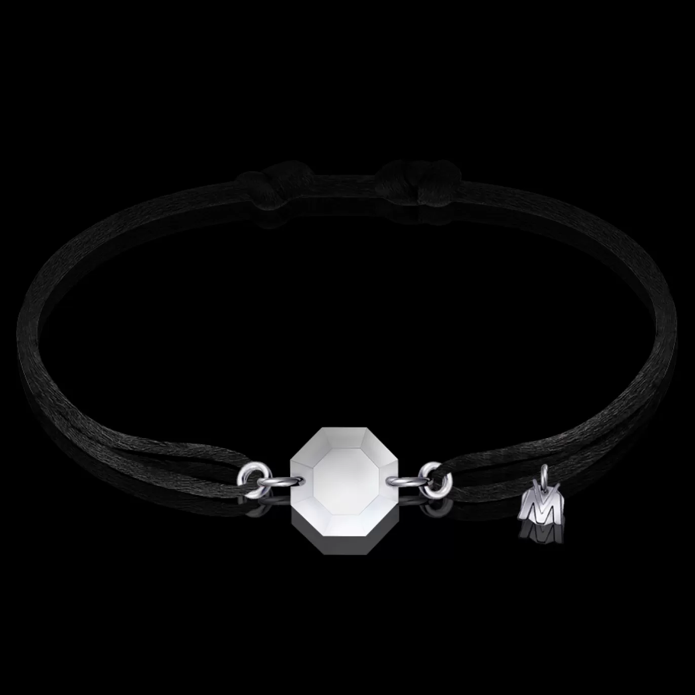 Bracelet Rock Porte-Bonheur Pierre Claire Sur Cordon Noir-Michaël Vessière New