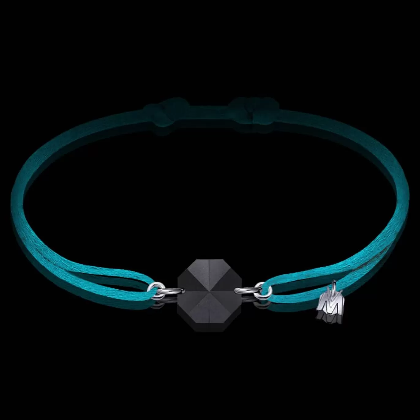 Bracelet Rock Porte-Bonheur Pierre Noire - Cordon Turquoise-Michaël Vessière Shop