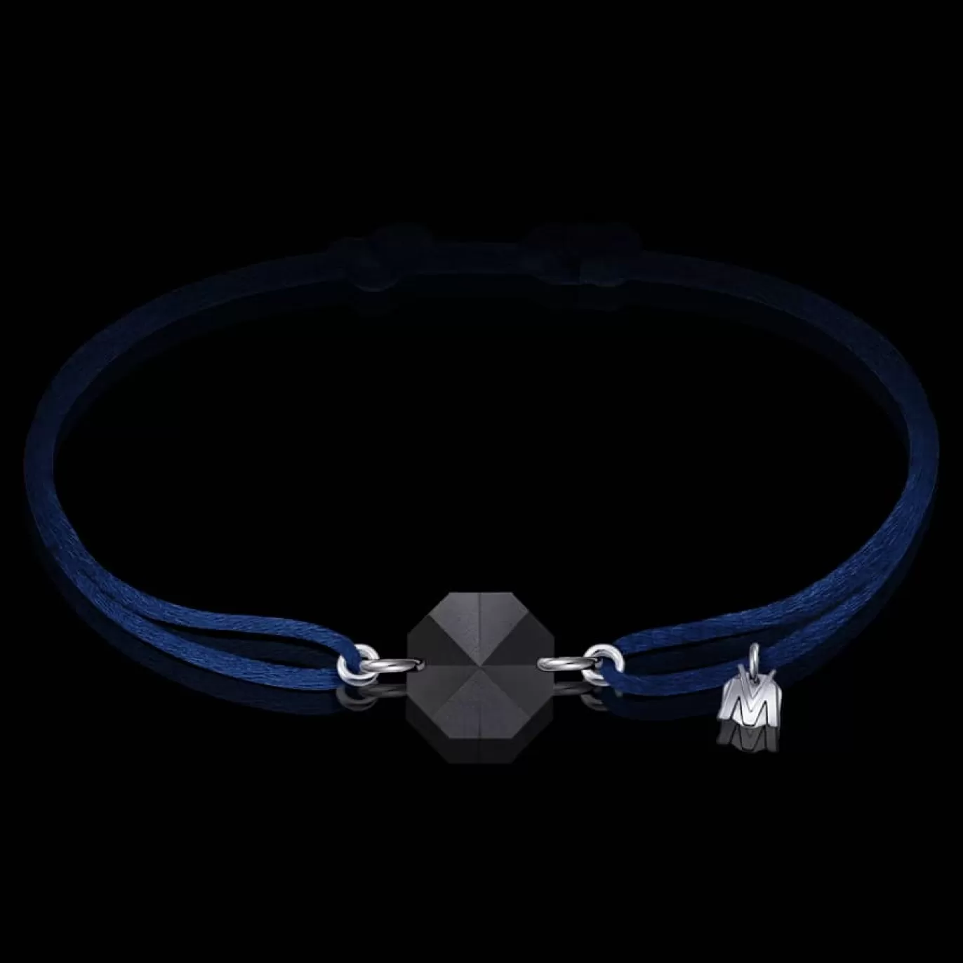 Bracelet Rock Porte-Bonheur Pierre Noire Sur Cordon Bleu-Michaël Vessière Online