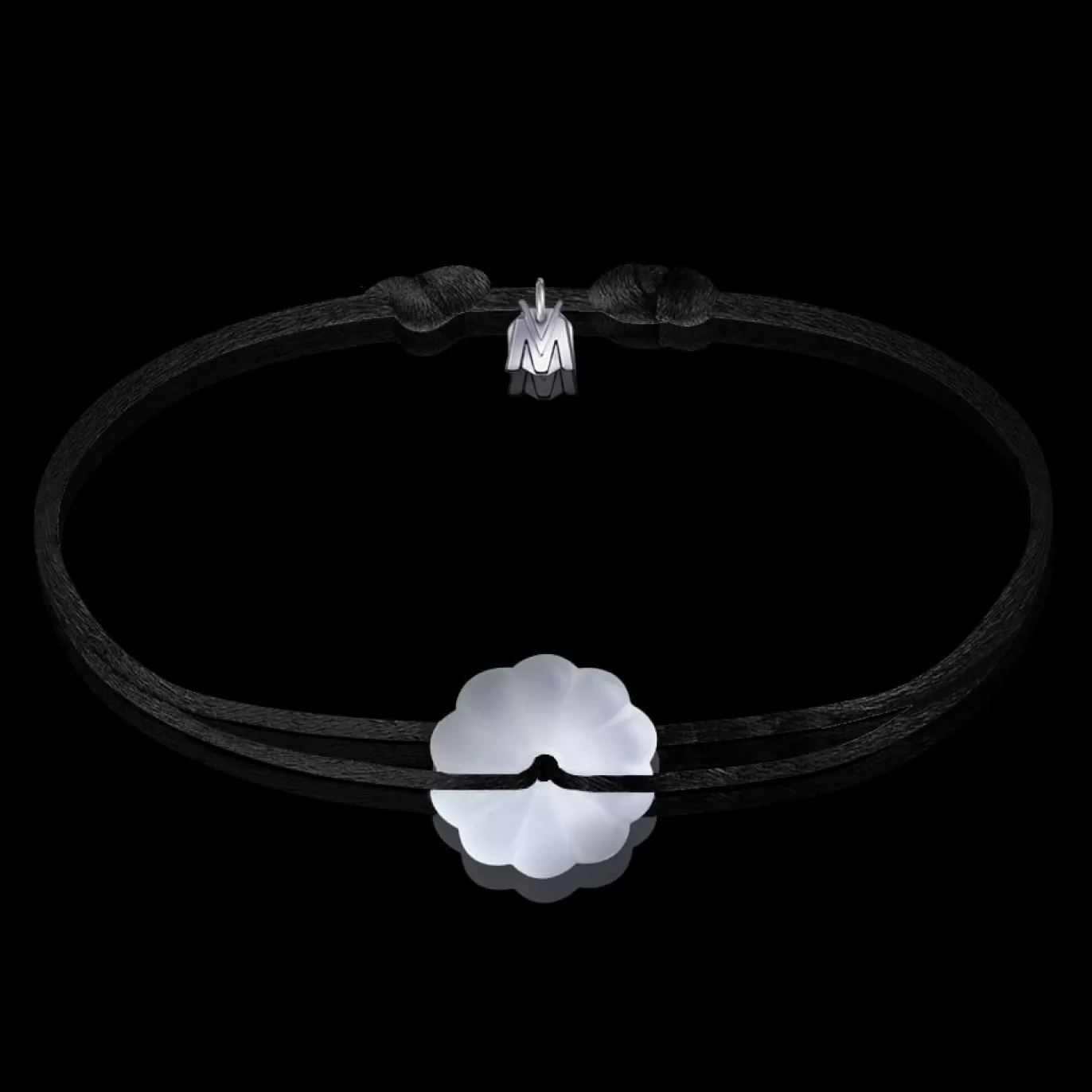 Bracelet Rosace Cristal Clair Sable - Cordon Noir-Michaël Vessière Best