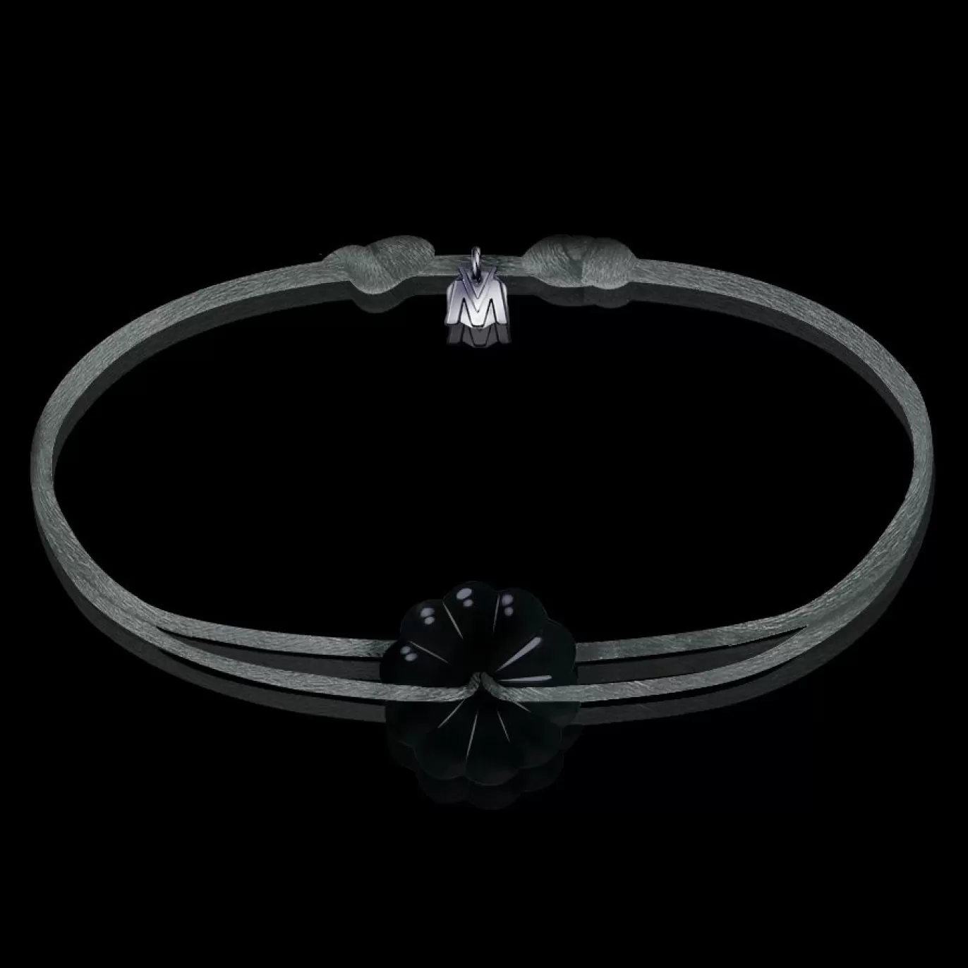 Bracelet Rosace Cristal Noir - Cordon Gris-Michaël Vessière Online