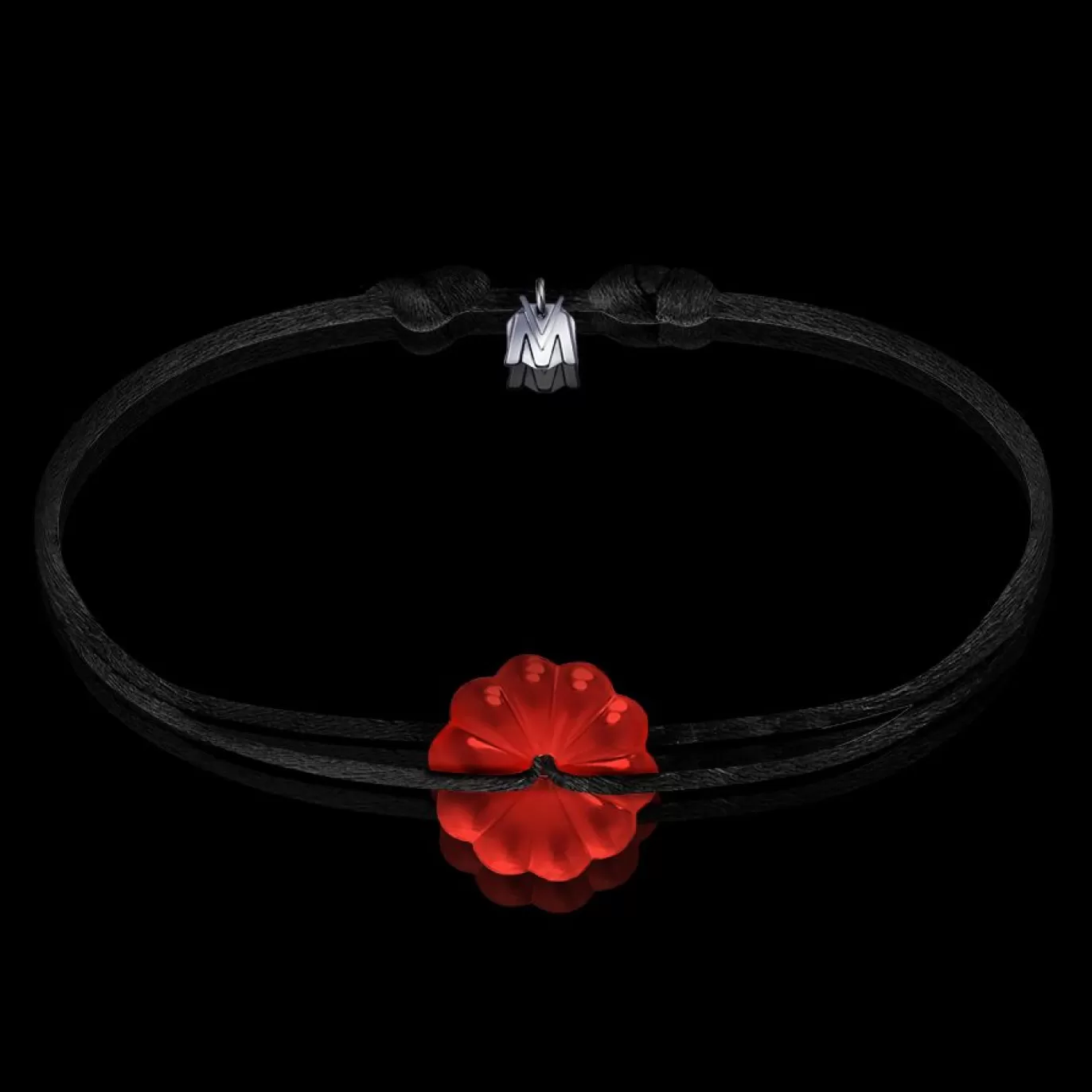 Bracelet Rosace Cristal Rouge - Cordon Noir-Michaël Vessière Fashion